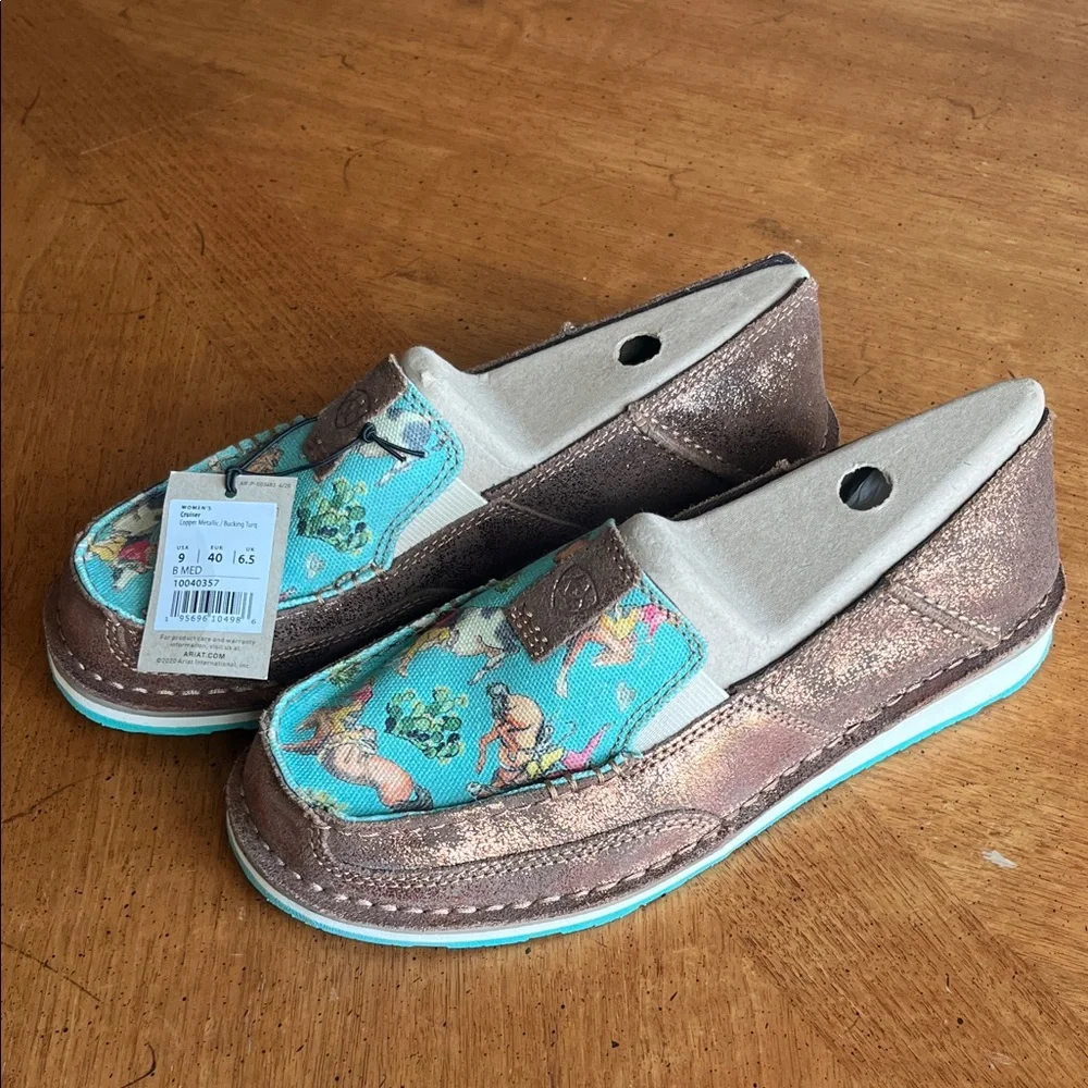 NEW!!Ariat Brown and Teal Loafers - Picture 1 of 2